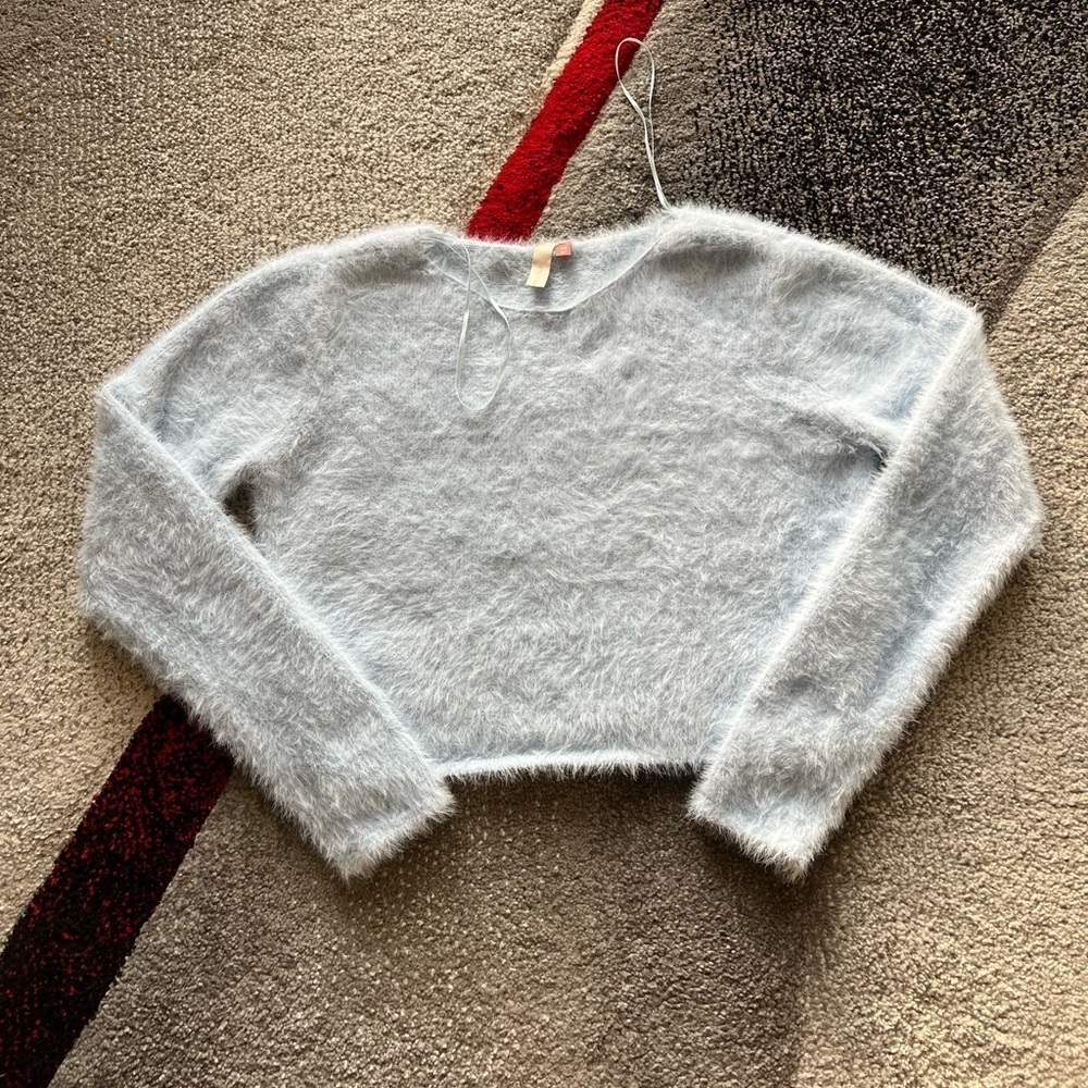 Pilcro Light Blue Fuzzy Cropped Sweater